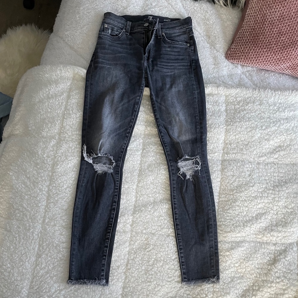 7 FOR ALL MANKIND | grey ripped skinny Jeans - Picture 1 of 6